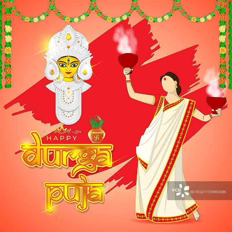 杜尔迦女神面容，喜迎杜尔迦 पूजा शुभ图片素材