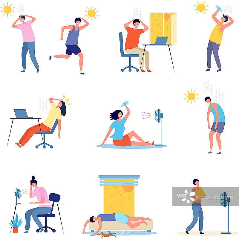 人们在炎热的天气里进行户外活动，阳光明媚，但不健康图片素材