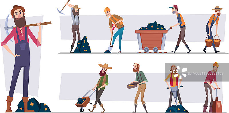 金色矿工挖掘者角色寻找矿物图片素材