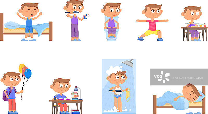 男孩的日常活动卡通图片素材