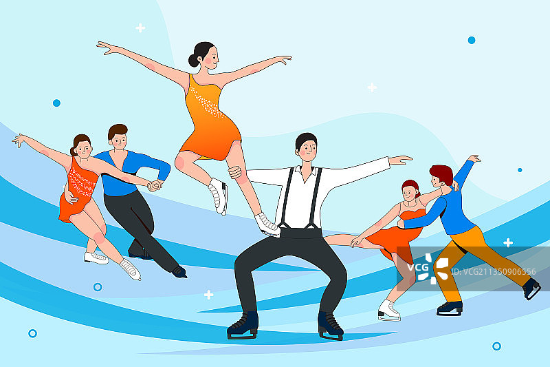 花样滑冰双人滑矢量插画图片素材