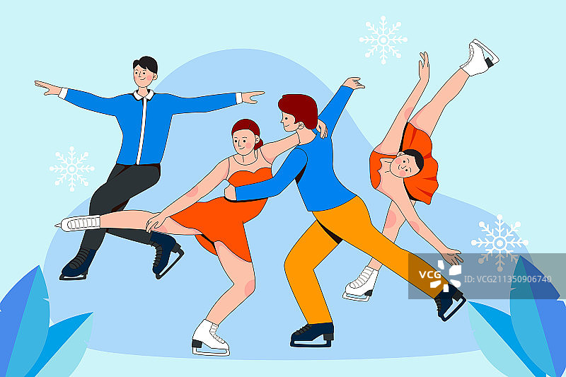 花样滑冰运动员矢量插画图片素材