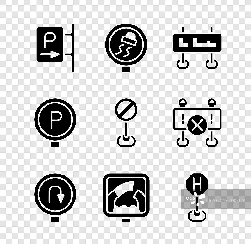 停车、湿滑路面和交通路标素材图片素材