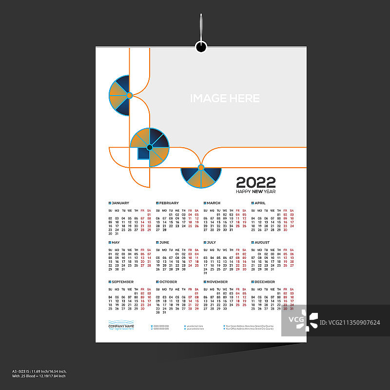 2022年12个月黄色壁挂日历设计图片素材