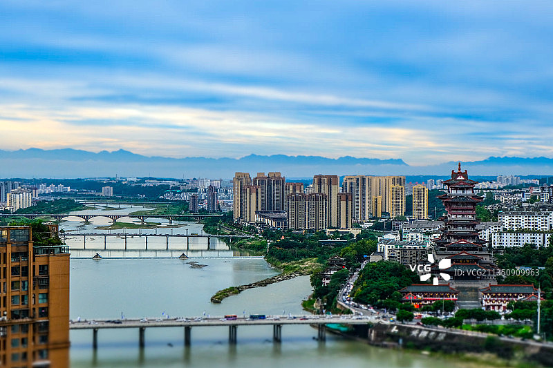 四川省绵阳市城市地标越王楼，风景，无人，图片素材