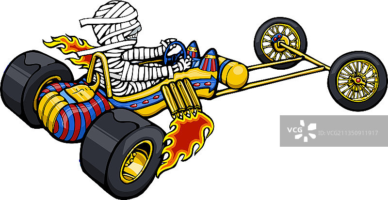 驾驶石棺卡丁车的滑稽木乃伊图片素材