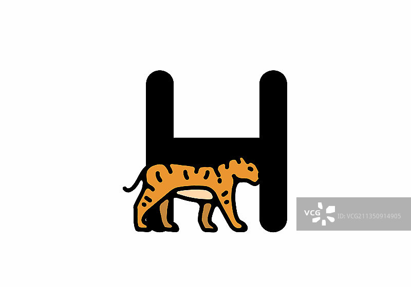 带有H字母的老虎线条艺术图片素材