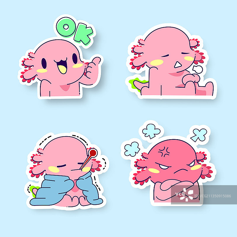 可爱的美西螈贴纸套装图片素材