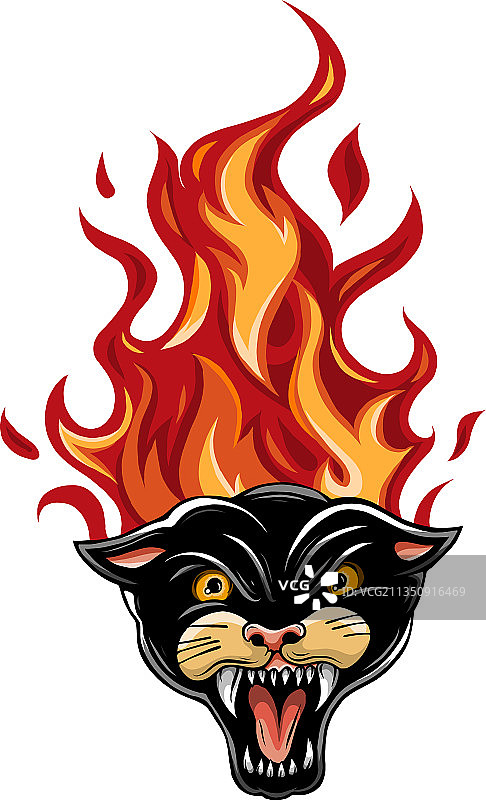 燃烧火焰的黑豹头部图片素材