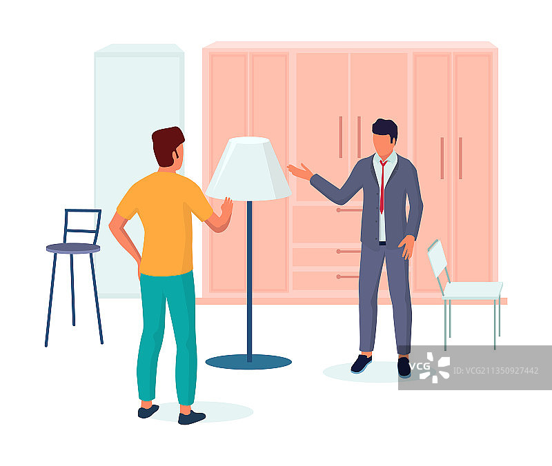 店员帮助顾客选择灯具图片素材