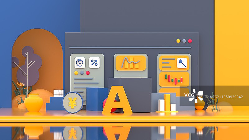 3d渲染股市股票投资创意插画图片素材