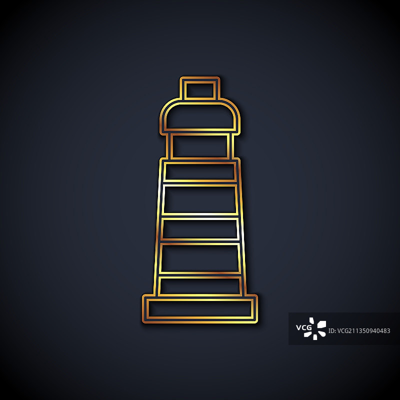 金色线条灯塔图标，黑色背景图片素材