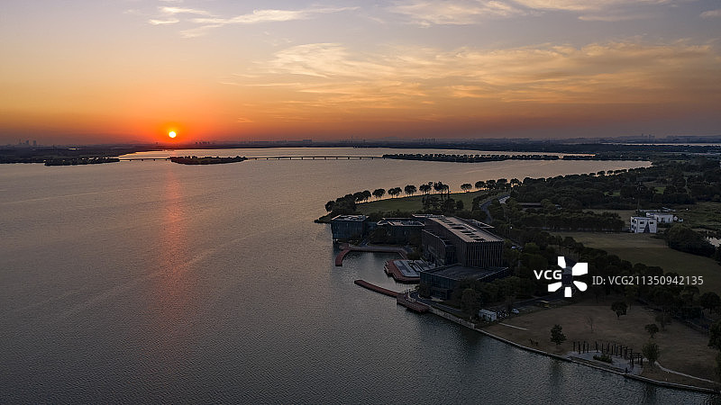 苏州相城区漕湖日落图片素材