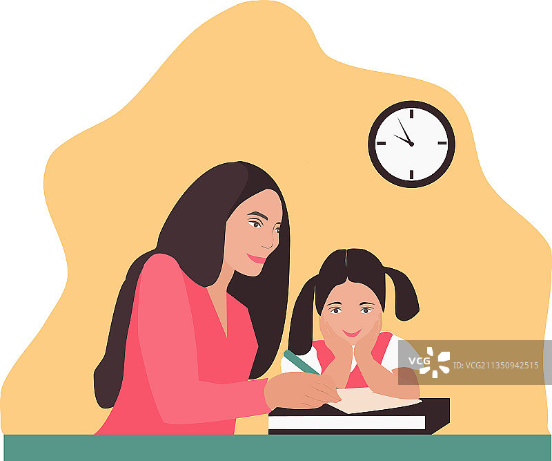 母亲教女儿图片素材