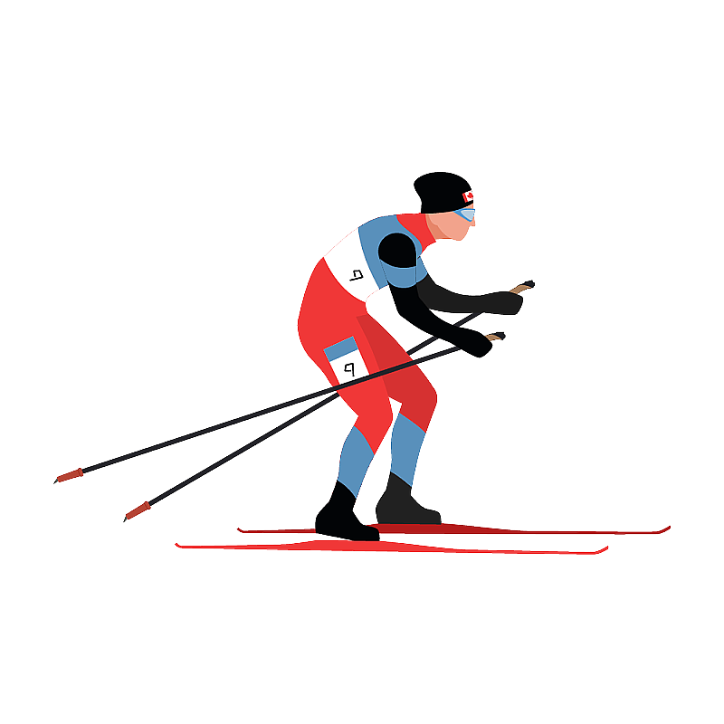 写实滑雪运动员侧面滑行蹬腿图片素材