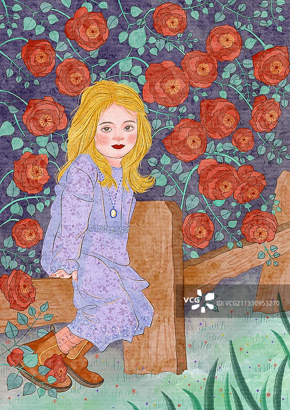 坐在路边的小女孩图片素材