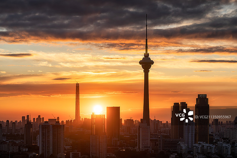 天津天塔落日晚霞图片素材