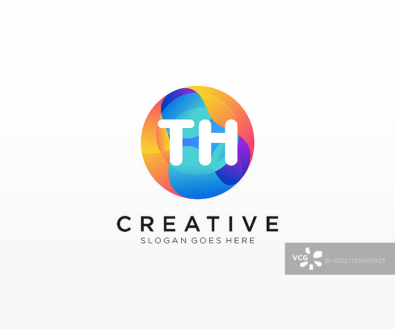 TH首字母标志与彩色圆圈模板图片素材