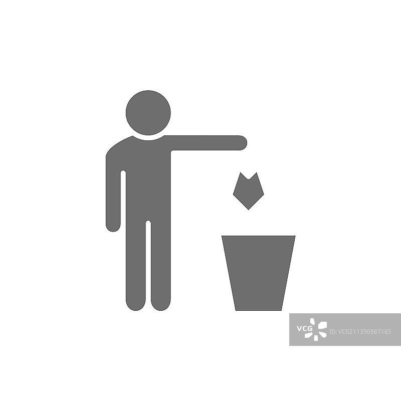 男人丢弃灰色垃圾桶图标图片素材