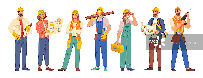 建筑工人和建筑师施工场景图片素材