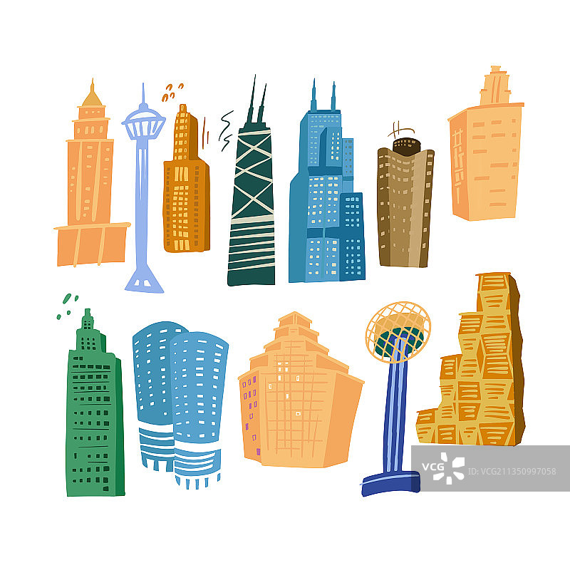 城市摩天大楼图标符号集图片素材