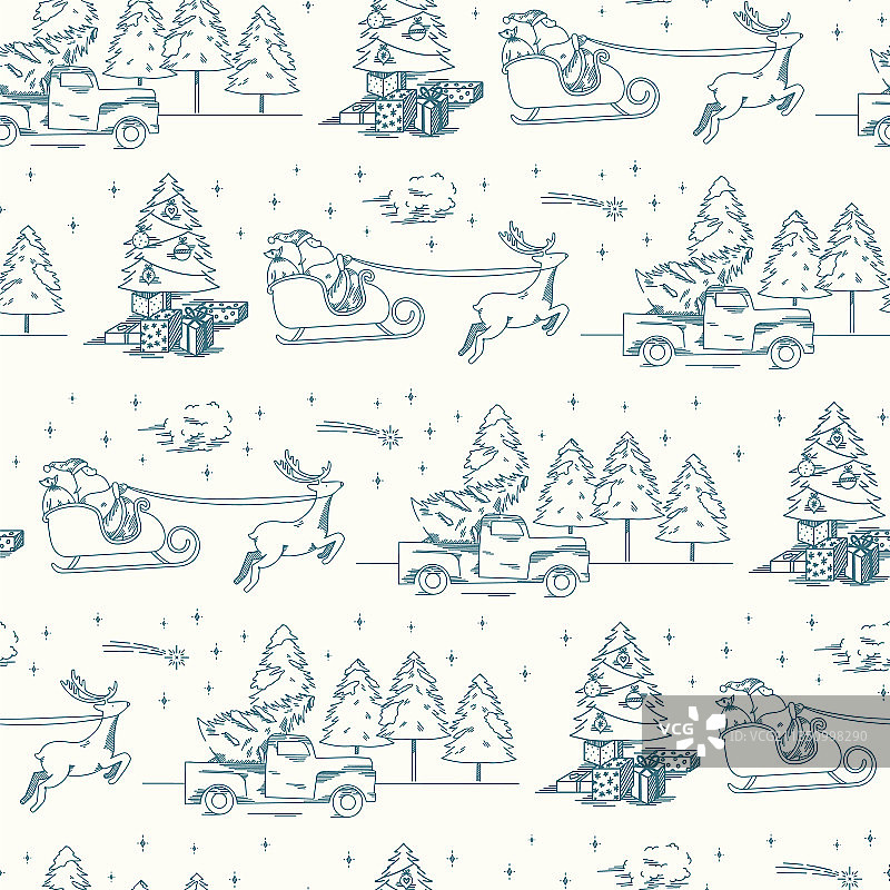 蓝色圣诞节TOILE图案重复面料印花图片素材