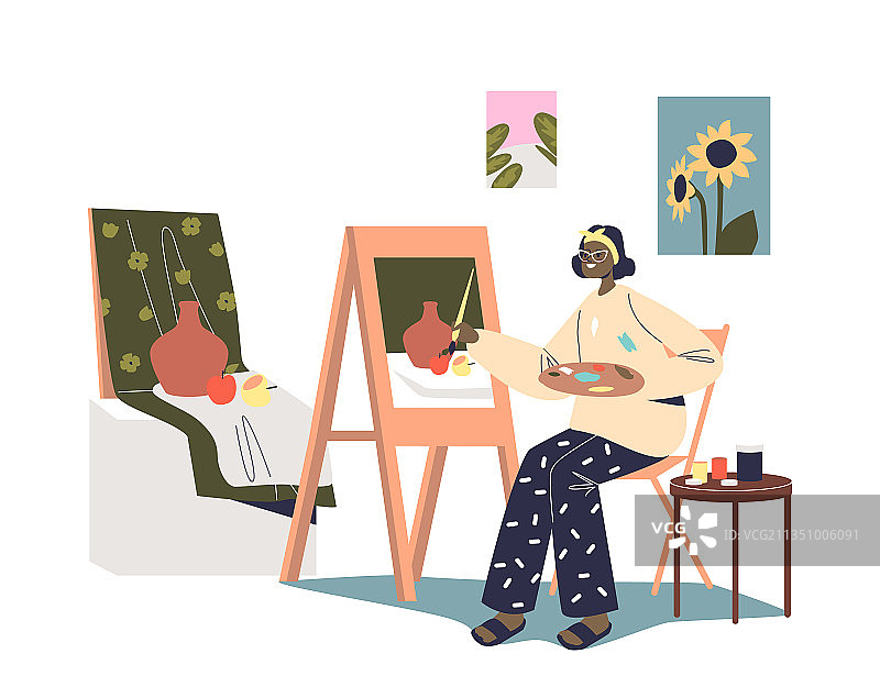 女艺术家绘画静物图片素材
