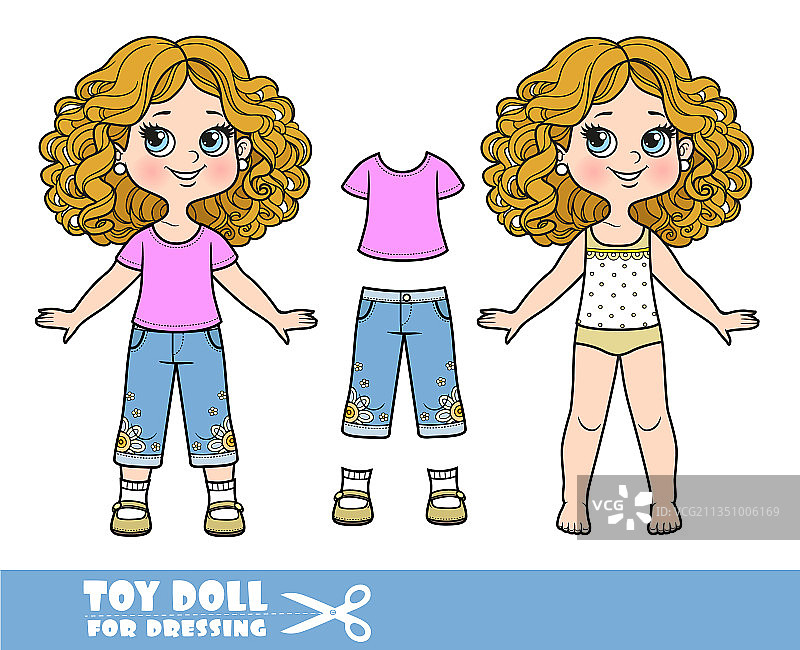 穿着内衣的卷发卡通女孩图片素材