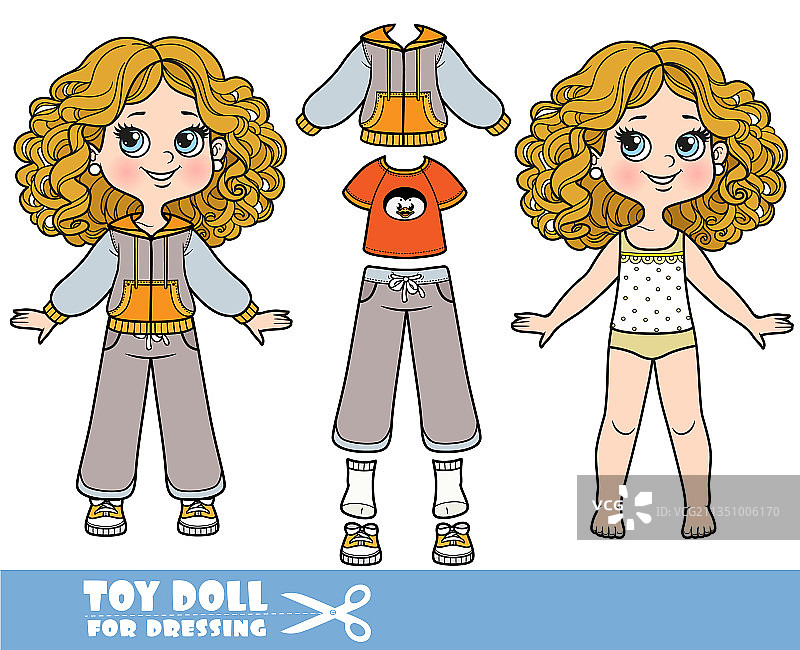 穿着内衣的卷发卡通女孩图片素材