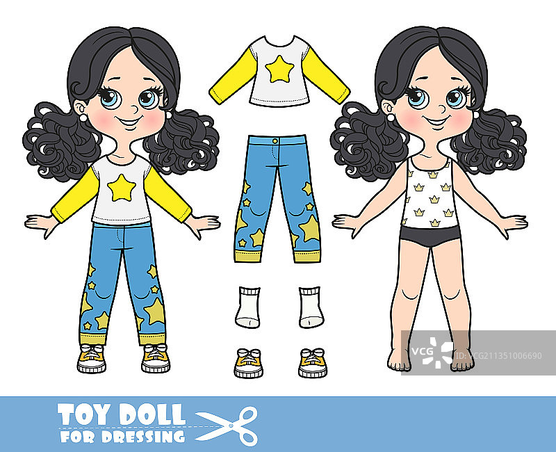 卡通女孩扎着黑色马尾辫图片素材