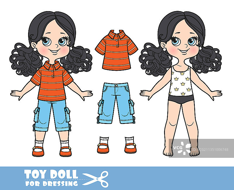 卡通女孩扎着黑色马尾辫图片素材