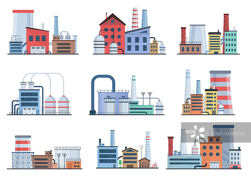 工厂工业建筑扁平图标合集图片素材