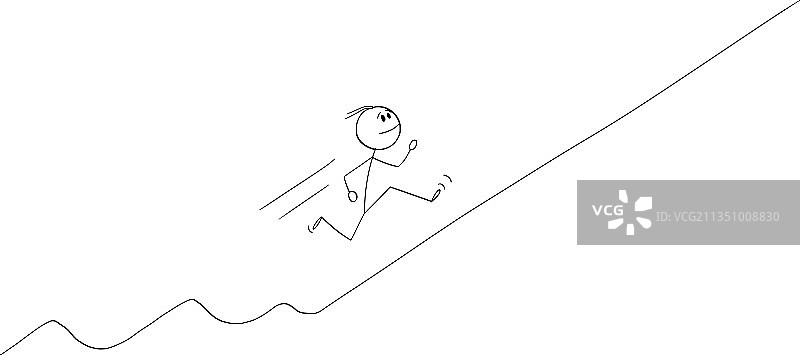 快乐的男人或商人上坡奔跑图片素材