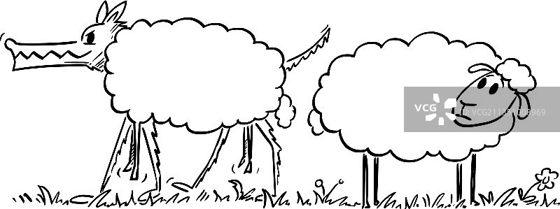 披着羊皮的狼卡通画图片素材