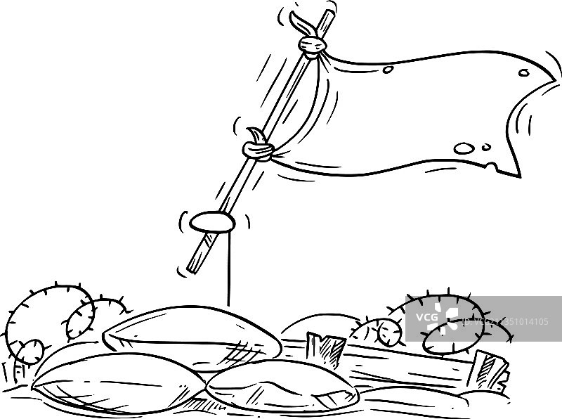从战壕里挥舞白旗的手图片素材