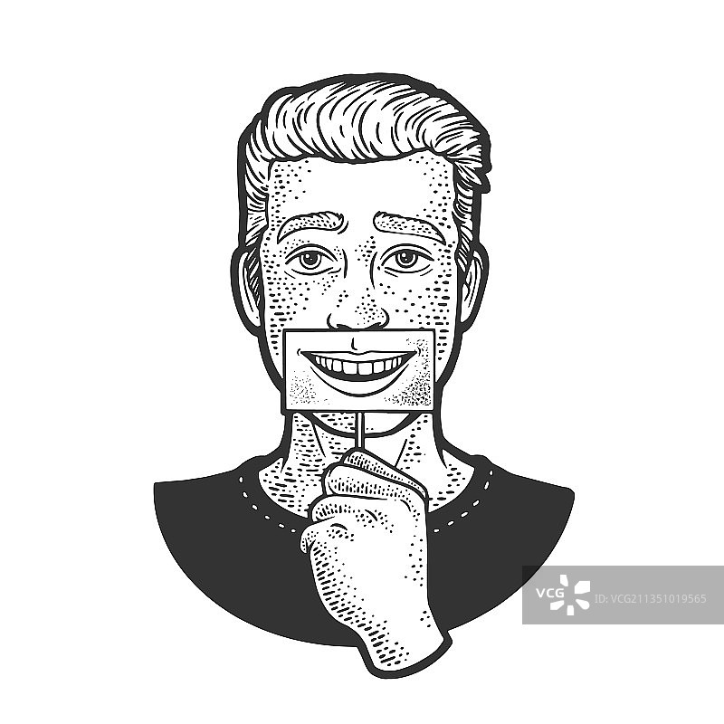 面带假笑的悲伤男人素描图片素材