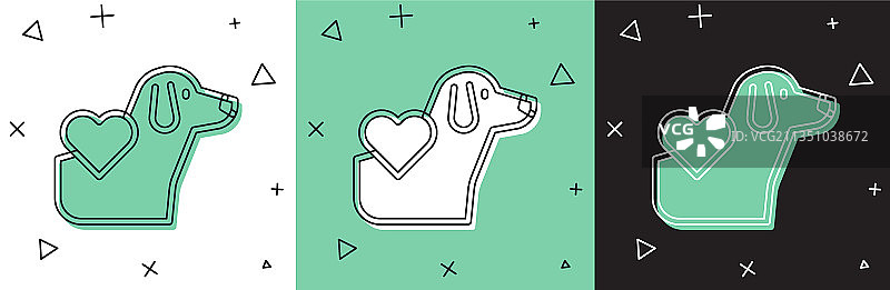 白色背景上带有狗图标的心形图案图片素材