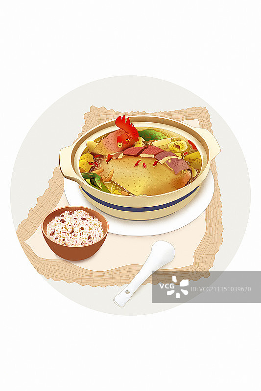 冬季习俗之吃八宝饭煲鸡汤图片素材