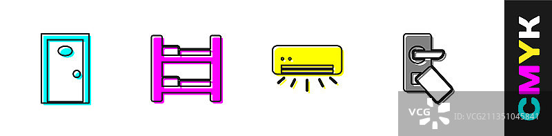 酒店房门床空调等设施套装图片素材