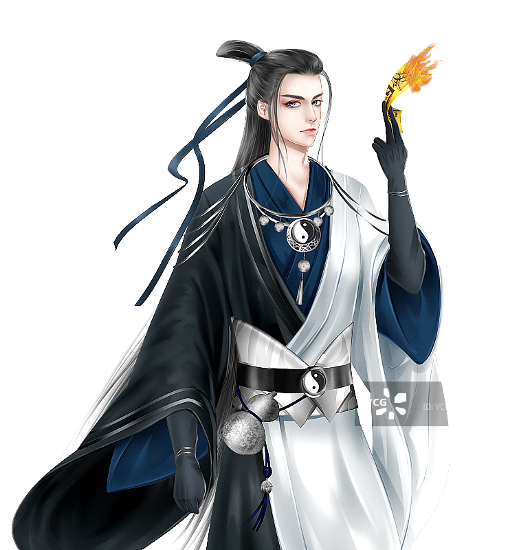 中国风古风黑衣道长男性插画图片素材