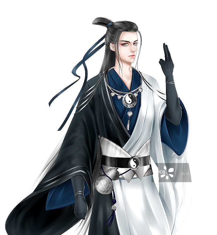 中国风古风黑衣道长男性插画图片素材