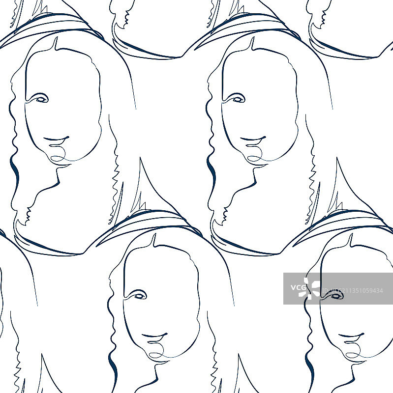 蒙娜丽莎彩色玻璃风格无缝线条艺术图片素材