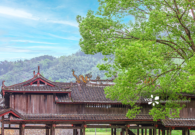 绿树青山廊桥美图片素材