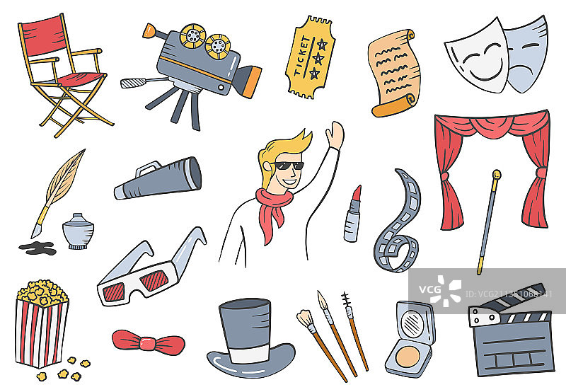 演员职业涂鸦手绘合集图片素材