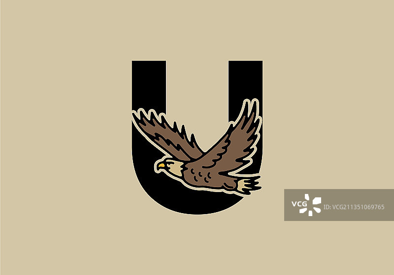 带有U字母的飞鹰线条艺术图片素材