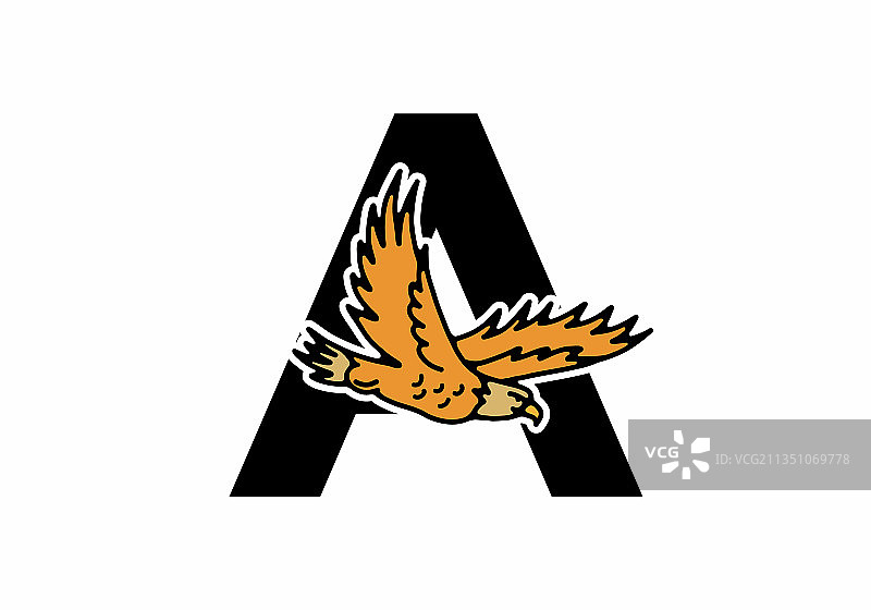 带有A首字母的飞鹰线条艺术图片素材