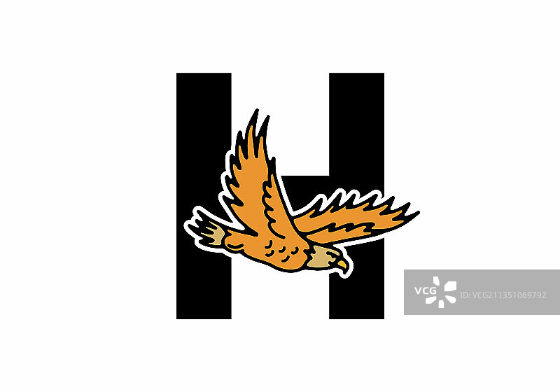 带有H字母的飞鹰线条艺术图片素材