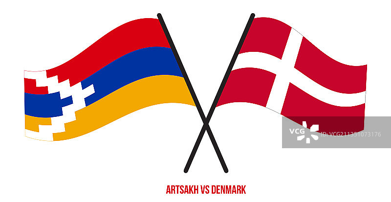 纳戈尔诺-卡拉巴赫和丹麦国旗交叉飘扬图片素材