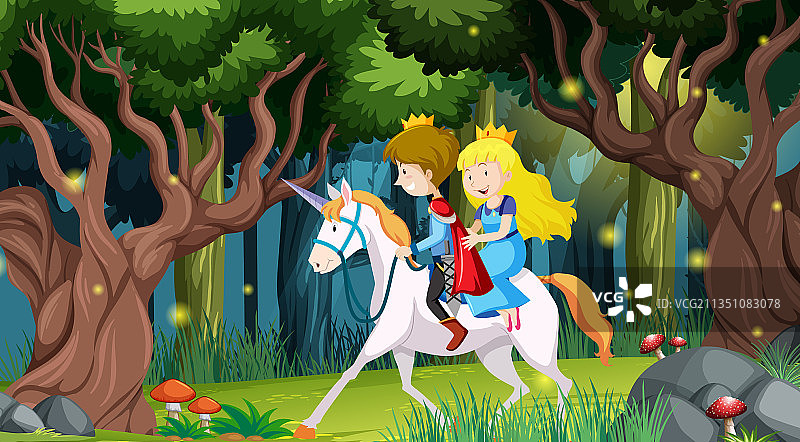 王子和公主的奇幻森林场景图片素材