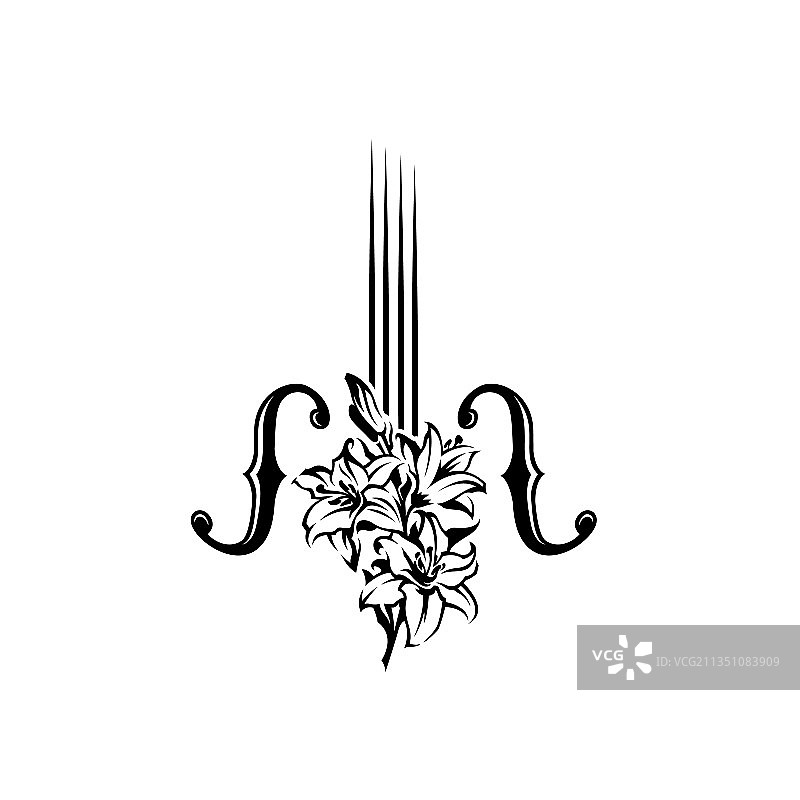 小提琴和百合花图标图片素材